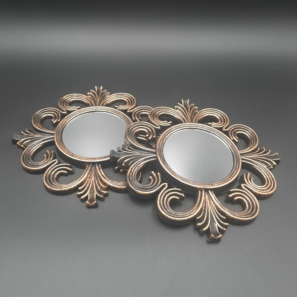 Set of 2 Ornate Gold Black Decorative Wall Mirrors Baroque Vintage Style Plastic
